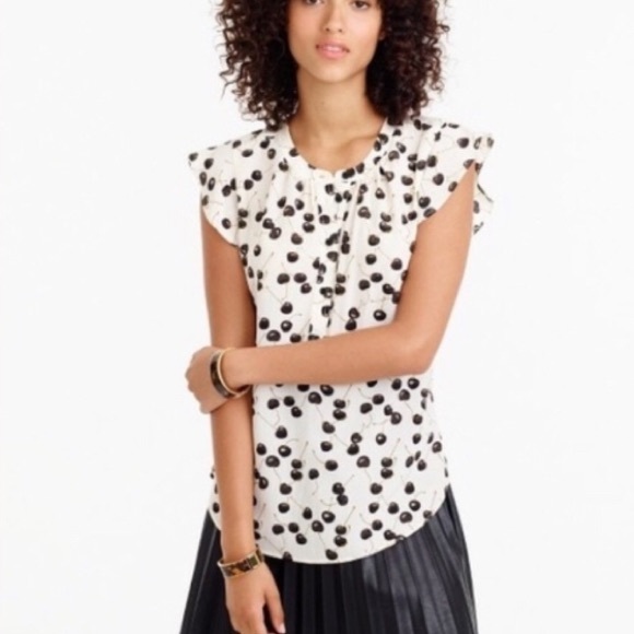 J. Crew Tops - J Crew Silk Cherry Print Blouse